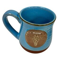 Abbey Press Nurse Coffee Mug Light Blue Brown Base Raised Caduceus
